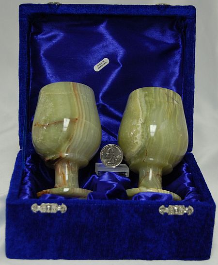 Image of Pakistani onyx sherry set, large 2pc with felt box